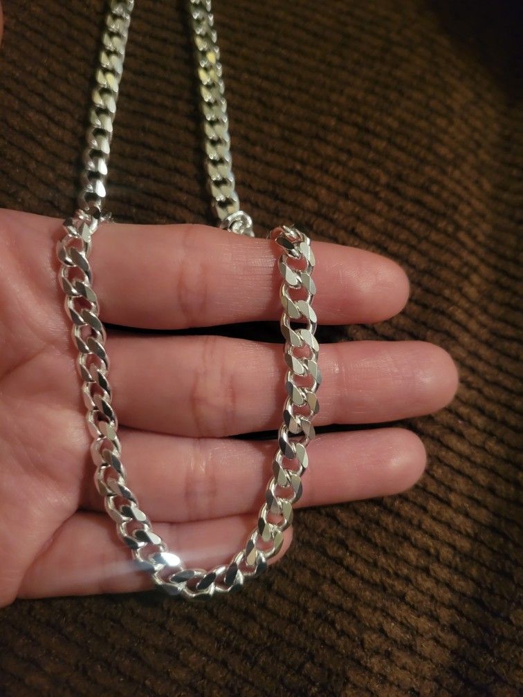 Italy 925 Solid Sterling Silver Cuban Link Chain Necklace for Men 24" Plata Italiana 925 Cadena Cubana Para Hombre 24"