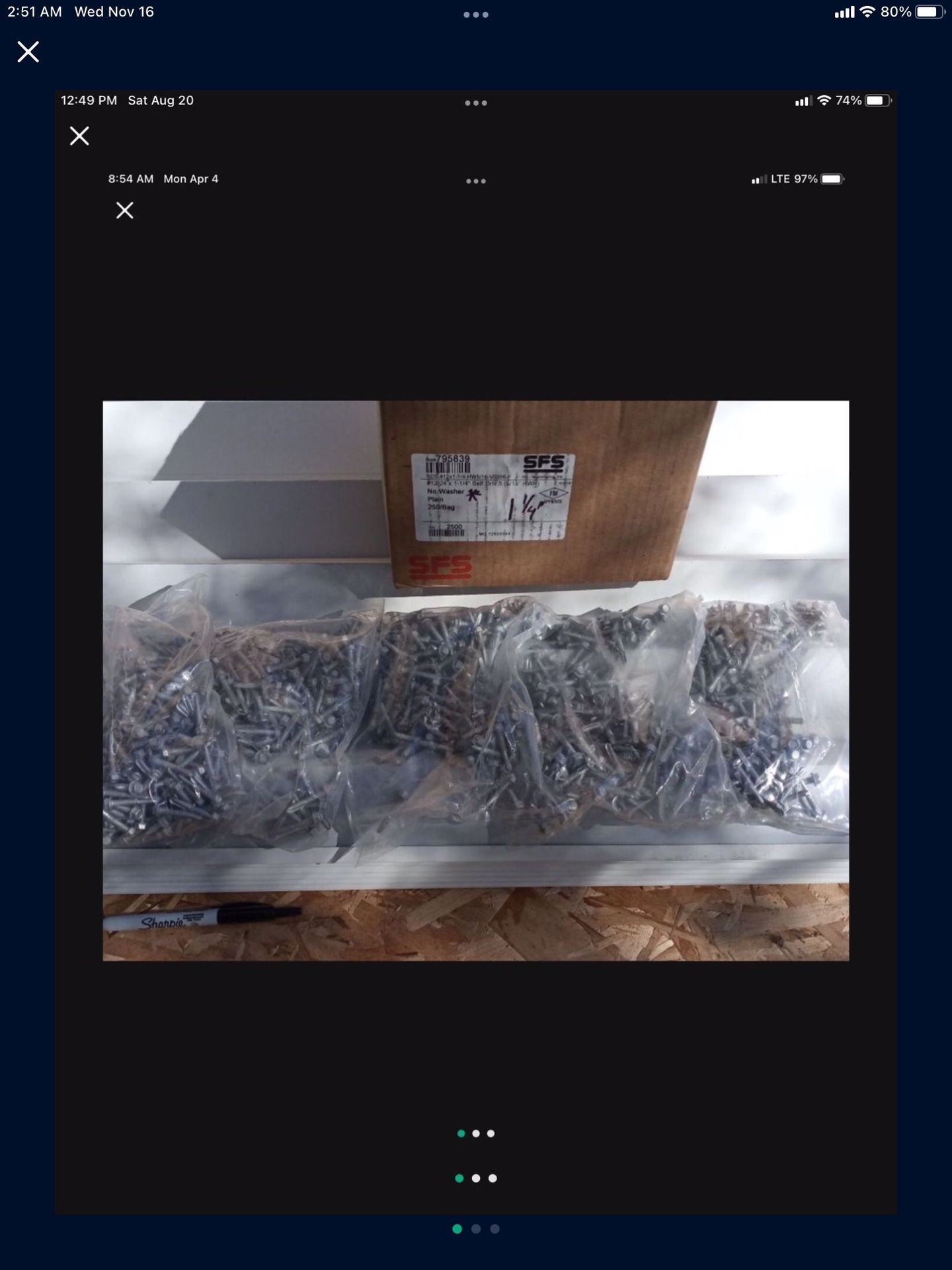 Screws / Tek 5 / 1 1/4” / No Washers / Galv / 250 Pcs Per Bag