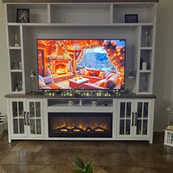 T V Holder With Fire Place Like New