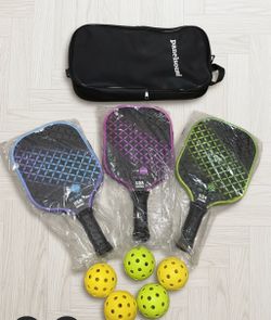 Pickleball Paddles Set of 3, with 5 Outdoor Pickleballs/1 Carrying Case, USAPA Approved Fiberglass
