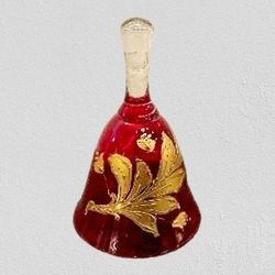 Vintage Bohemia Red Crystal Glass Bell Gold Leaf house home decor holiday Christmas 