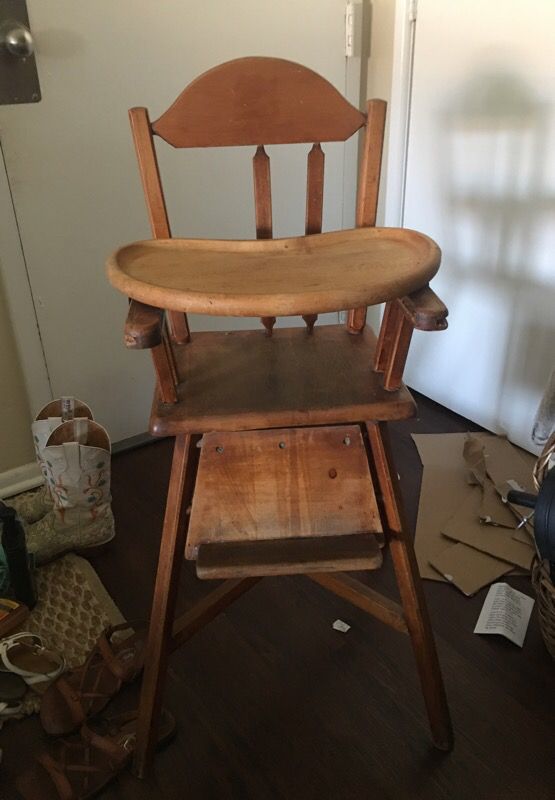 Antique wooden baby high chair