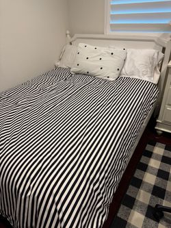 Crate and barrel full size bed in vintage white + mattress