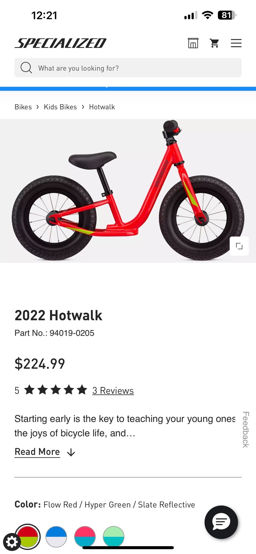 Specialized hotwalk red 12 inch 2022