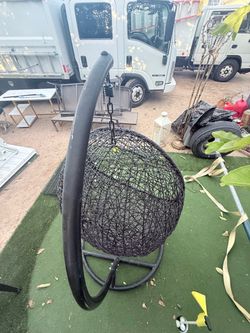 Black Wicker Hanging Egg Chair with Stand