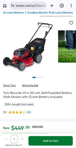 Toro Recycler 21” 60V Max Self-Propelled Cordless Electric Lawn Mower