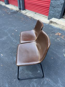 Brown Faux Leather Dining Chair with Metal Base