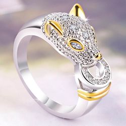 Silver Gold Diamond Panther Cat Ring