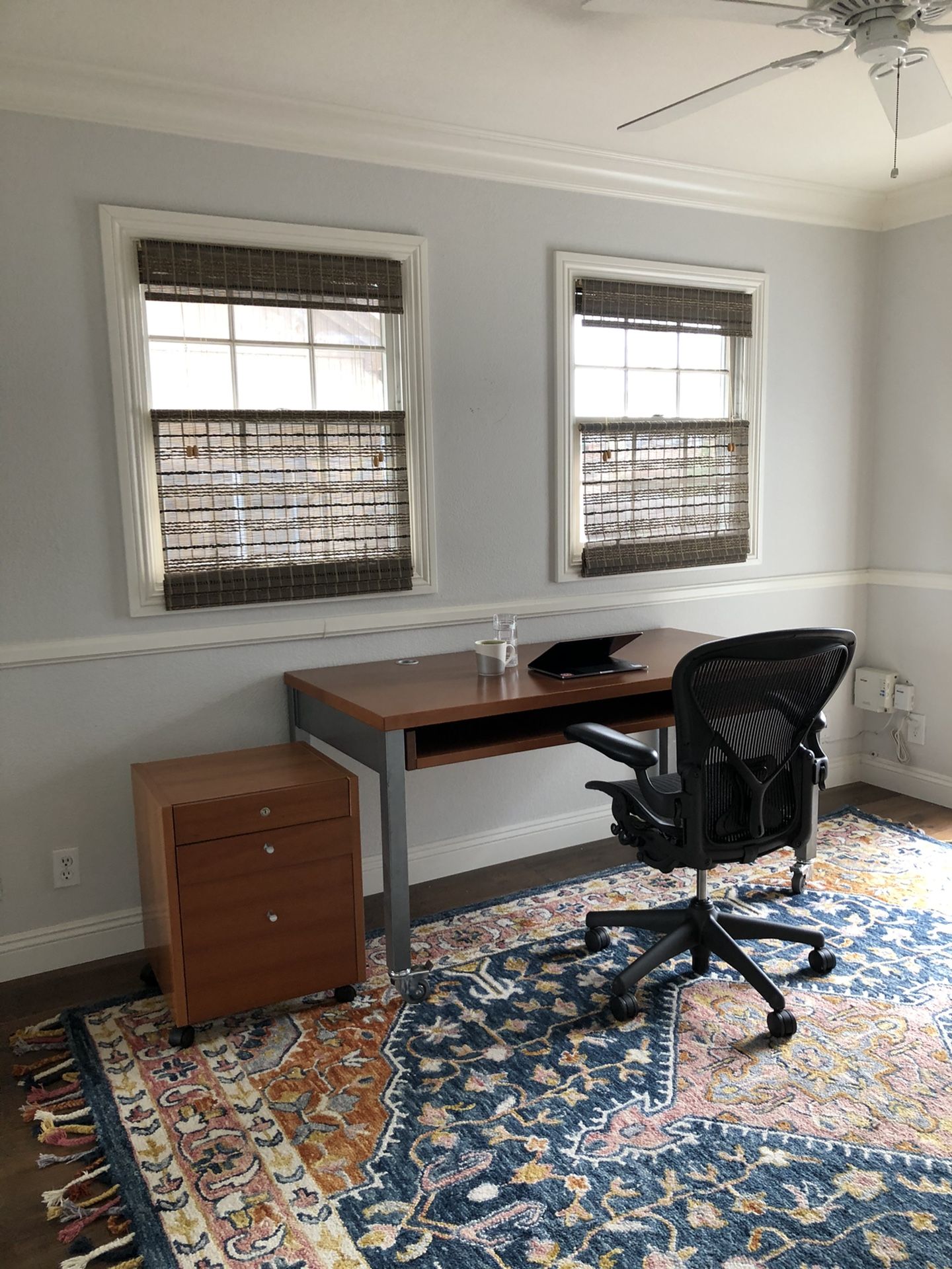 Large Cherry & Metal Desk on Wheels!