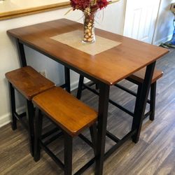 Counter Height Solid Wood Bar Table Set With Barstools 