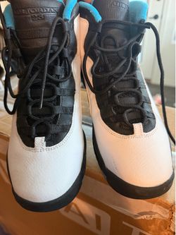 Air Jordan 10 Retro “Powder Blue” GS, released in 2014, colorway White/Dark Powder Blue-Black.