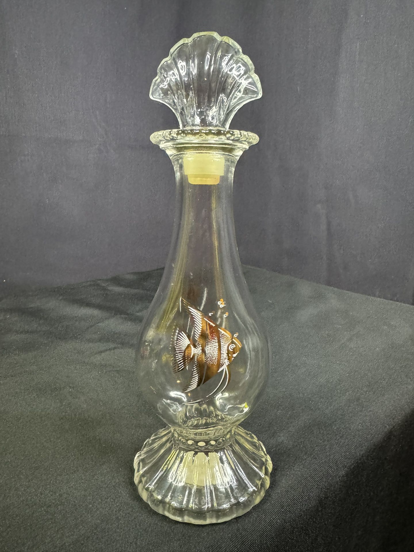 Avon Empty Glass Perfume Oil Bottle & Cap w/ Fish Vintage Sea Fantasy Bud Vase