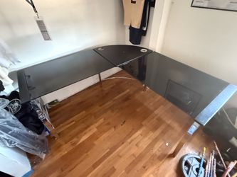 Glass L shape desk