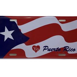 Yo Amo Puerto Embossed Flag Metal License Plate