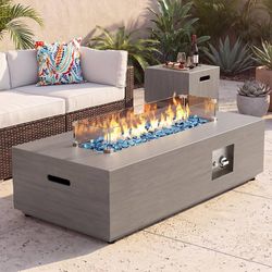 42" Rectangular Outdoor Propane Fire Pit Table for Outside Patio 50,000 BTU Outdoor Fireplace Firepit Table w Wind Guard, Tank Table, No Assembly Gas