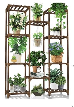 NEW Tall Wood Plant Stand (10 Tiers / 11 Pots)