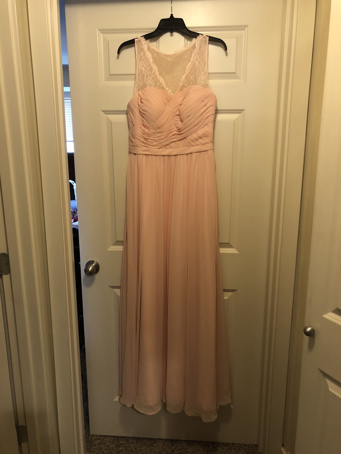 Azazie bridesmaid dress in pearl pink, style Beverly