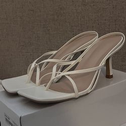 White Square-Toed Kitten Heels