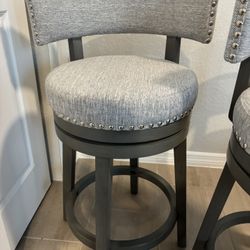Modern Swivel Bar Stools (Set of 2) – Upholstered w/ Nailhead Trim