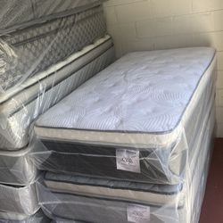 Twin Size Mattress Pillow Top 14” Inches  Excellent Comfort Also Available: Full, Queen And King New From Factory With Its Plastic Same Day Delivery 