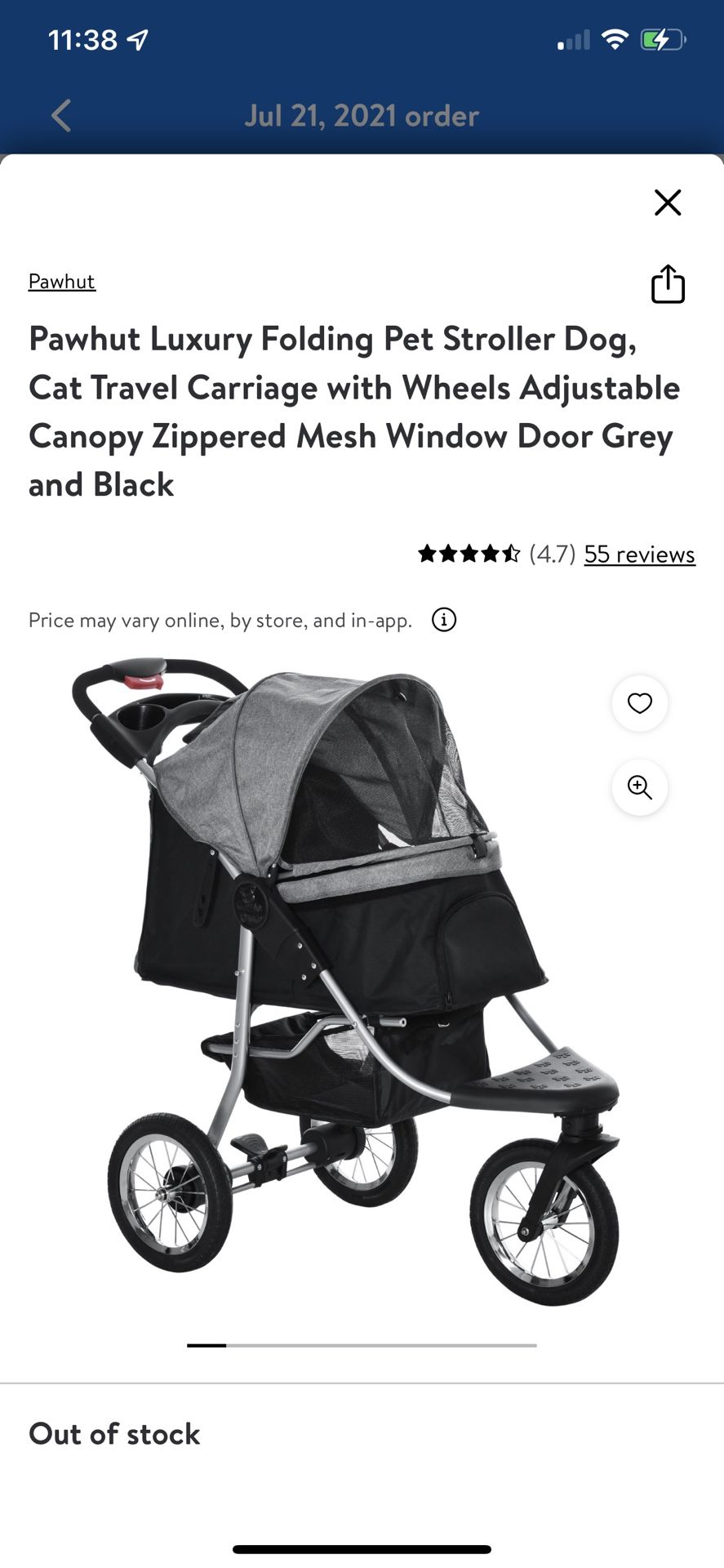 Pawhut Luxury Folding Pet Stroller Dog Cat Tralvel Carriage With Wheels Adjustable Canopy Zippered Mesh Window Door Grey And Black