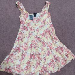 New small yellow floral short flair tank smocked button summer dress forever 21