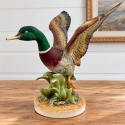 Vintage 1980s Andrea by Sadek Mallard Duck Porcelain Figurine Japan 9” W/ Stand