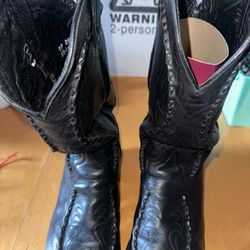 Vintage Dan Post Black Leather Western Cowboy Boots Men’s Size 8.5 D USA Made