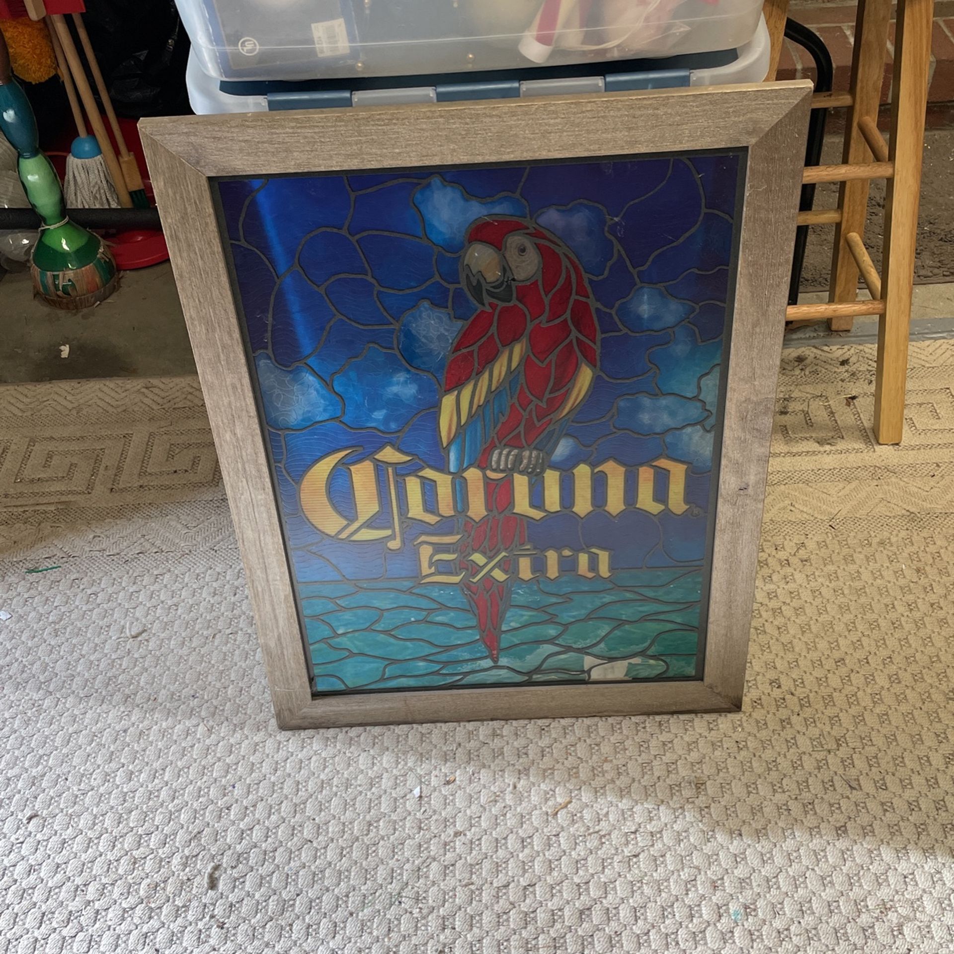 Corona Beer Colorful Parrot Mirror Has Some Paper Loss At Bottom 24” W 32” H