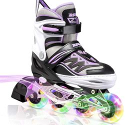 Adjustable Illuminating Inline Skates with Light up Wheels