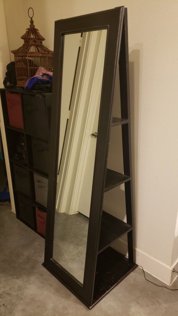 Standing Mirror with Shelves