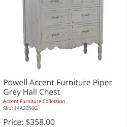 New Powell Accent Furniture Piper Grey Hall Chest 