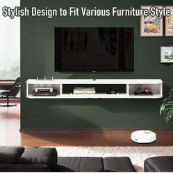 Floating TV Unit, 63'' Wall Mounted TV Cabinet, Floating Shelves with Door, Modern Entertainment Media Console Center Large Storage TV Bench for Livin