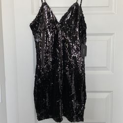 NWT Black Sequin Mini Dress With Adjustable Straps