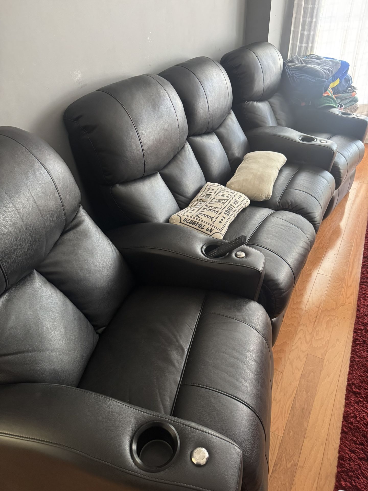 4 Leather Black Recliners - Excellent Condition