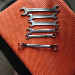 SIX WRENCHS, OPENED WRENCH 11/16" AND COMBINATION 12MM×13MM