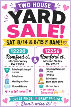 TWO HOUSE YARD SALE! 8/14 & 8/15