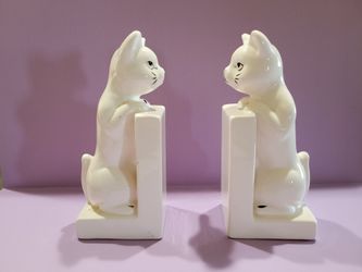 Vintage White Cat Book Ends