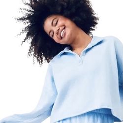 NWT Aerie Cropped Sweatshirt Buttoned Polo Long Sleeve Sweater Shirt XS-S-M Gift