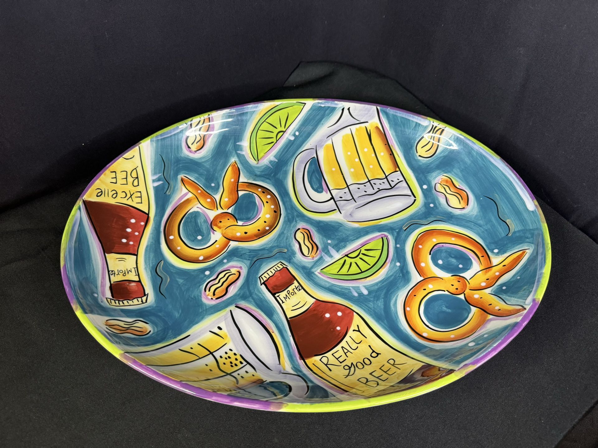 Server~Clay Art Beer Time Hand Painted Stone Lite 2003 Plate Approx.17.5" x 14"
