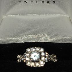 Stunning White Sapphire Halo Sterling  Setting  With Eternity Sides