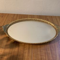 Antique Gold Vanity Mirror Tray Gilt Gilded