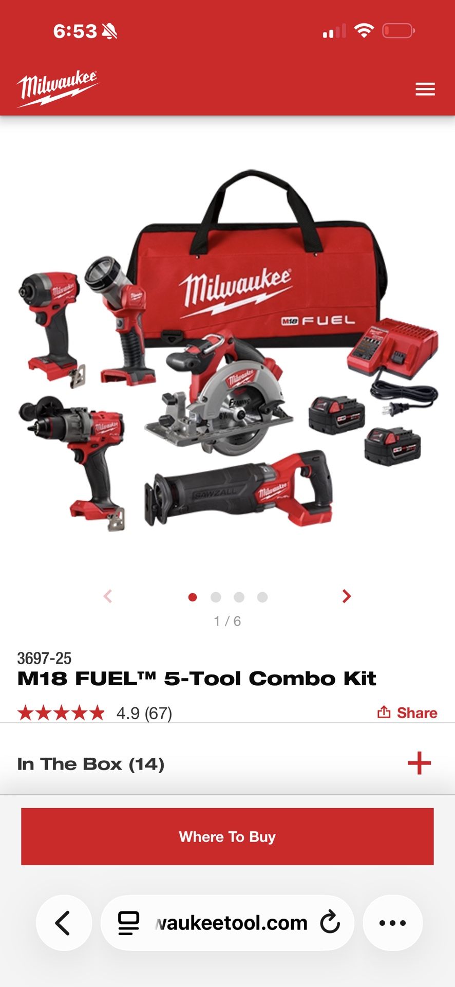 Milwaukee 3697 25 M18 FUEL 5 Tool Combo Kit