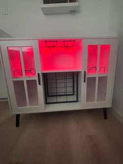 Modern White Bar Cabinet with LED Lighting