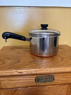 Vintage 3Qt Revere Ware Copper Bottom Saucepan with Lid and Steamer Insert.    P