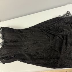 Gorgeous Beaded Black Dress With Gloves 