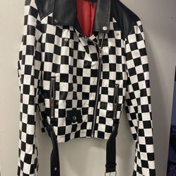 Checkered Dolls Kill Faux Leather Jacket Size Medium 