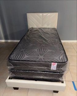 NEW BED FRAME TWIN SIZE WITH MATTRESS AND BOX SPRING