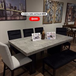 Concrete Dining Table 4 Chairs And Bench 