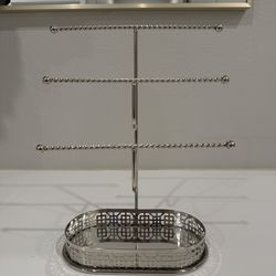 Silver Mirrored Jewelry Stand